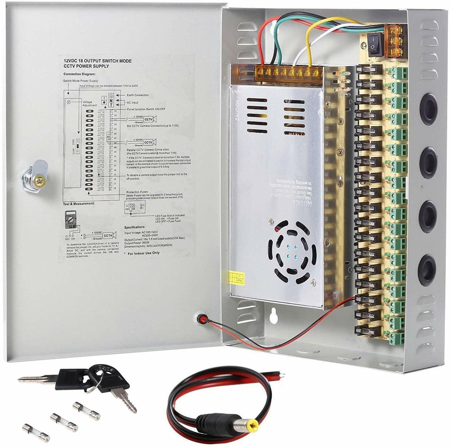 18CH Channel Power Supply Switch Box CCTV Camera Distribution DC12V 30A Output