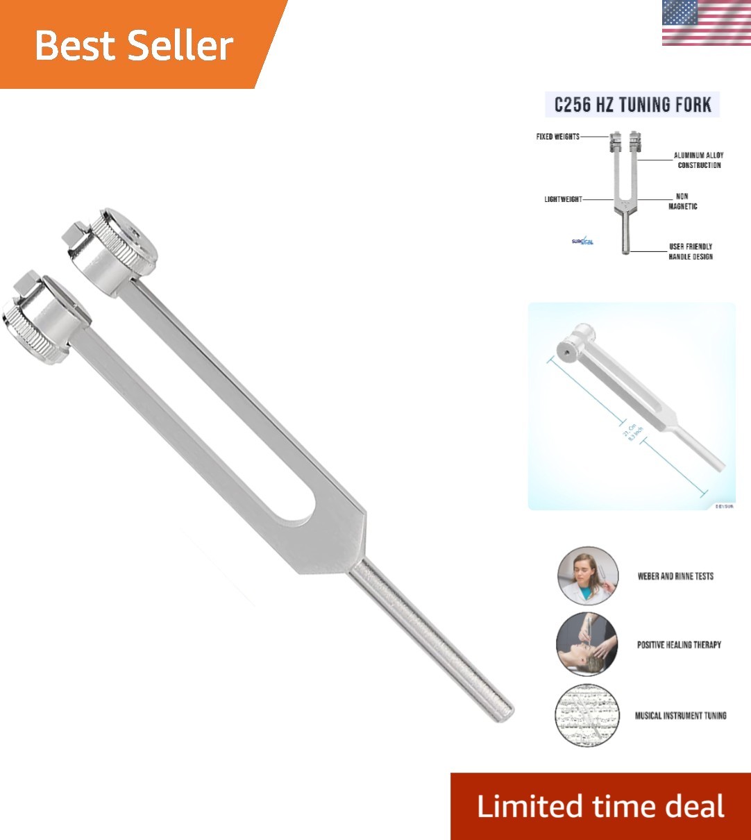 C256 Hz Tuning Fork - Corrosion Resistant, Extra-Long Handle for Professionals