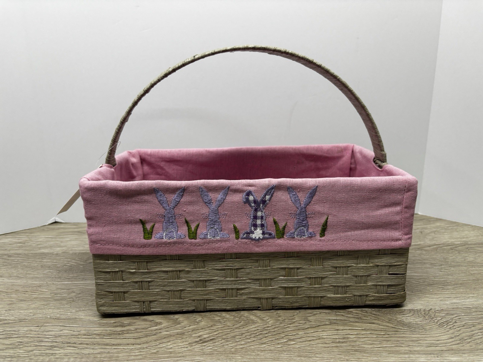 Easter Basket With Pink Fabric Liner 12.5 x 7 x 5.5" Brand New