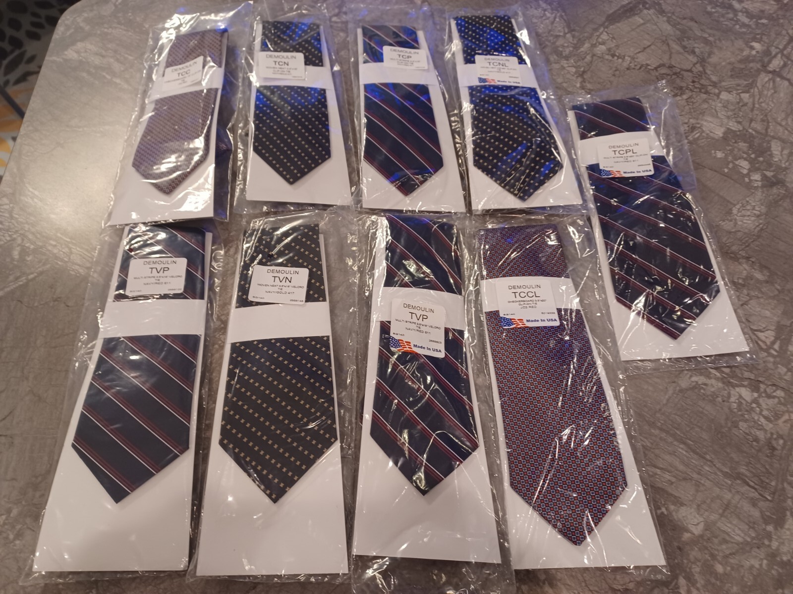 Clip On Polyester Ties- Huge Lot of 9 Brand New, Sealed- 6 Clip On & 3 Regular