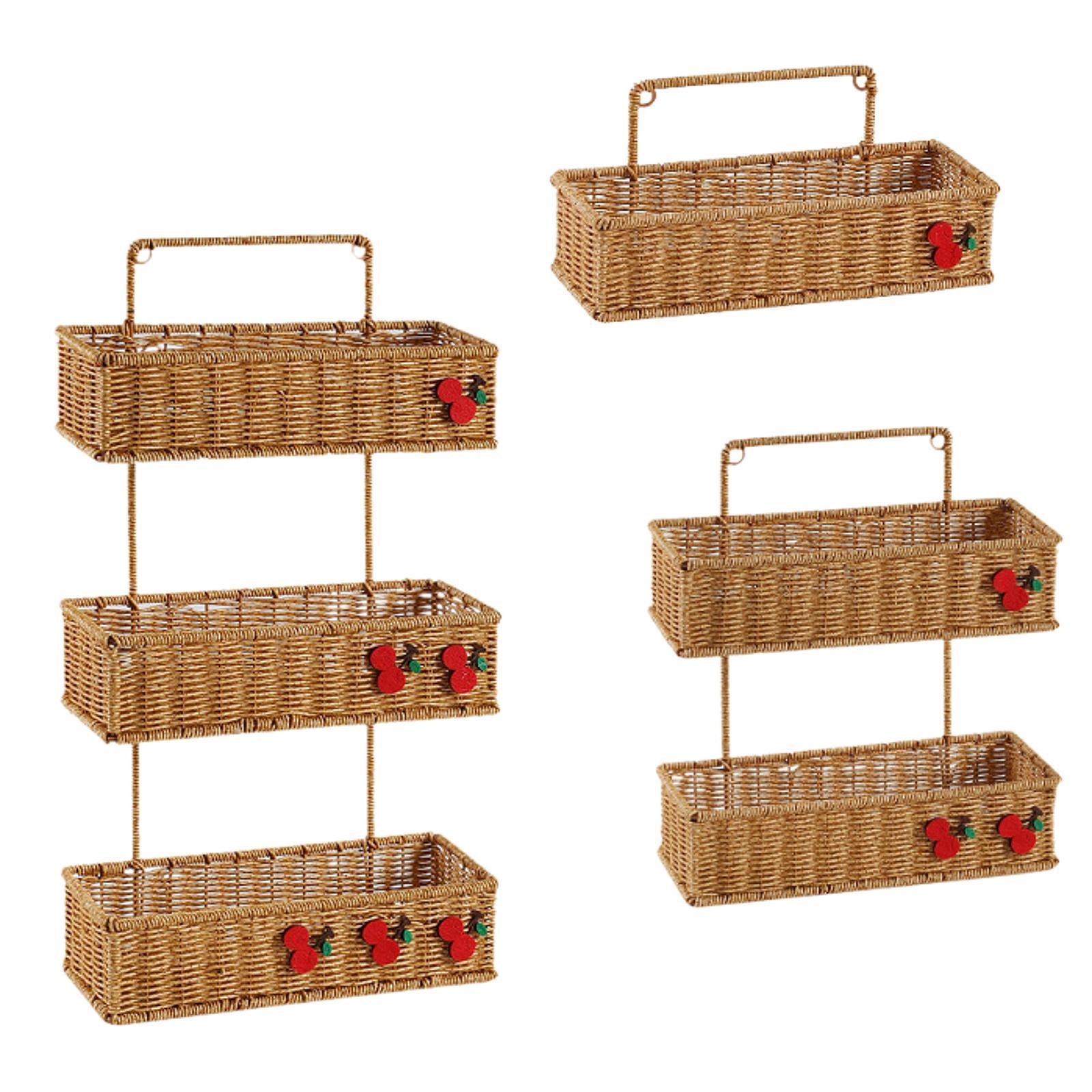 Woven Hanging Storage Basket Woven Wall Mounted Organizer for Kitchen Garden