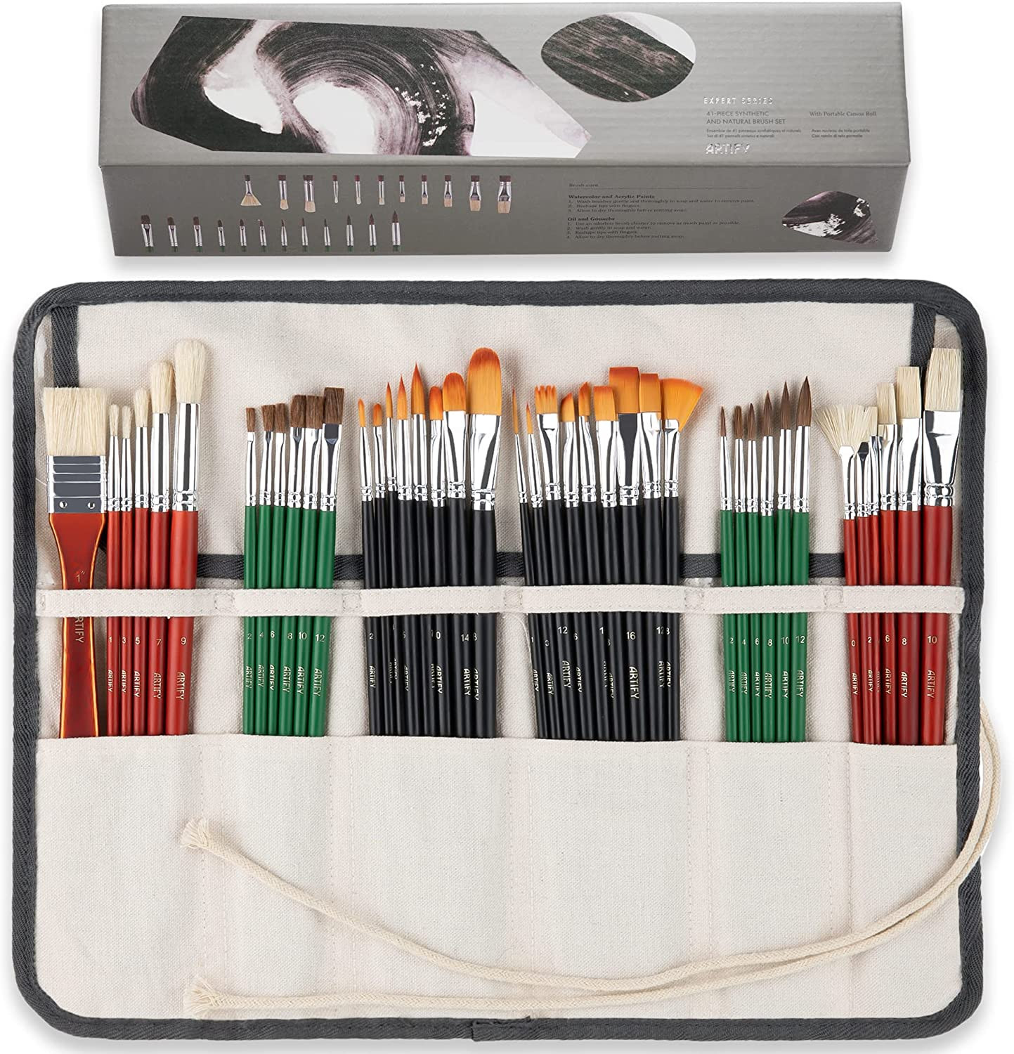 ARTIFY 41 Pieces Long Handle Paint Brushes, Expert Series, Hog Bristle, Horse Ha