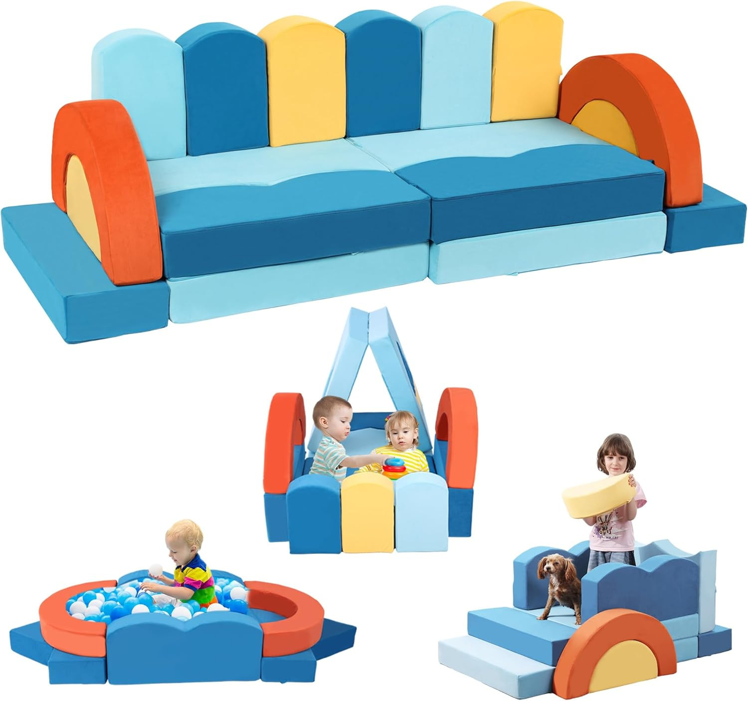 22Pcs Modular Kids Play Couch - Convertible Ocean Theme Sofa for Creative Fun