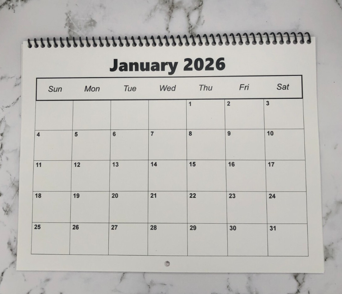 2026 Blank Calendar - 8.5" x 11" ( Lot of 3 ) Printed on HEAVY CARDSTOCK