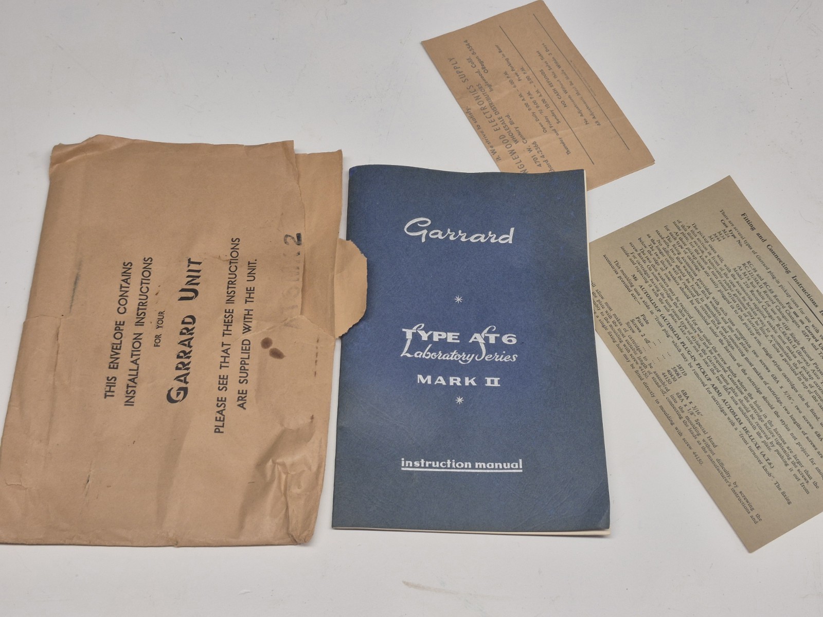 Vintage Garrard Mark II Type AT6 Laboratory Series Turn Table Instruction Manual