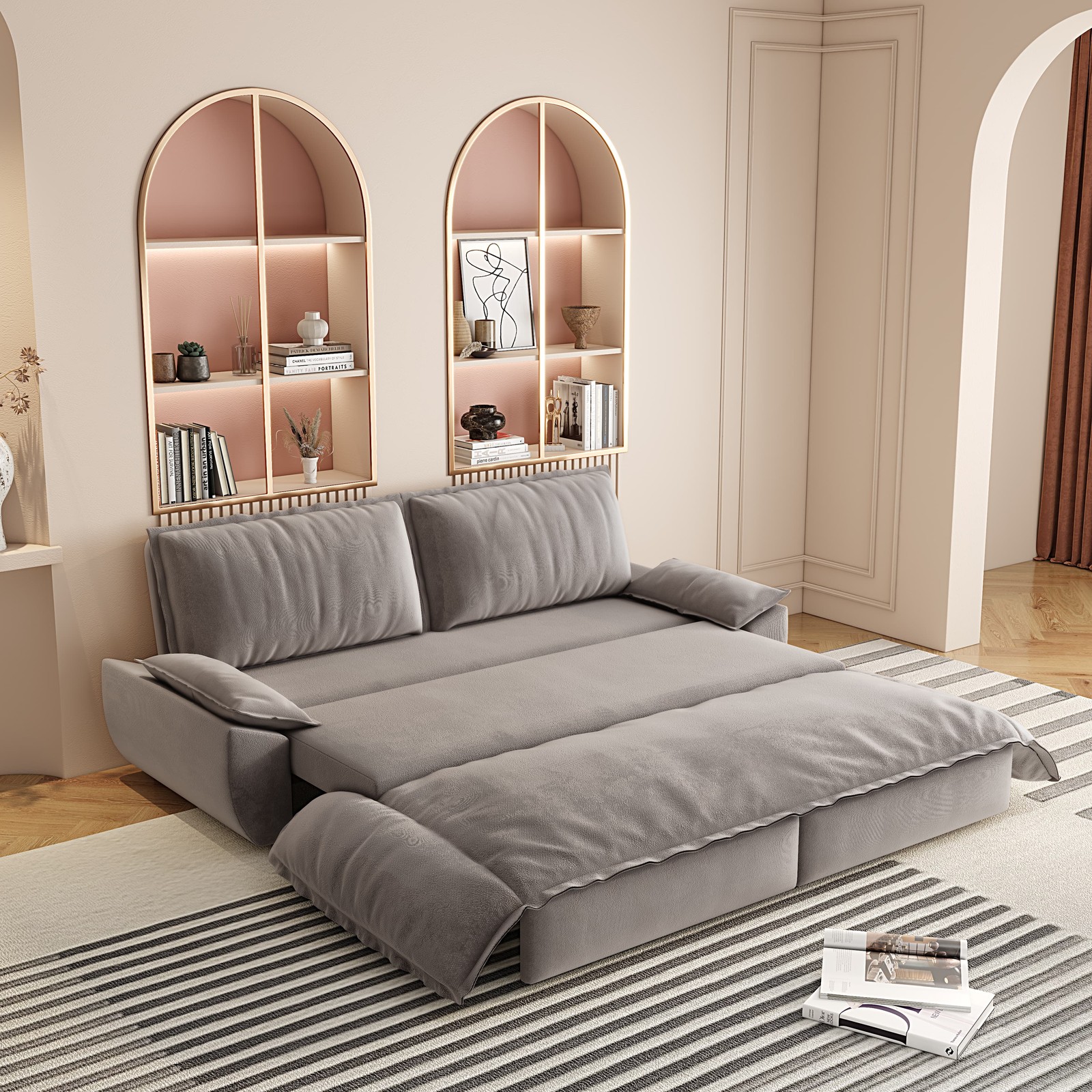73.2" Queen Pull Out Sofa Bed,3-in-1 Convertible Sleeper Sofa,Multi-Functio