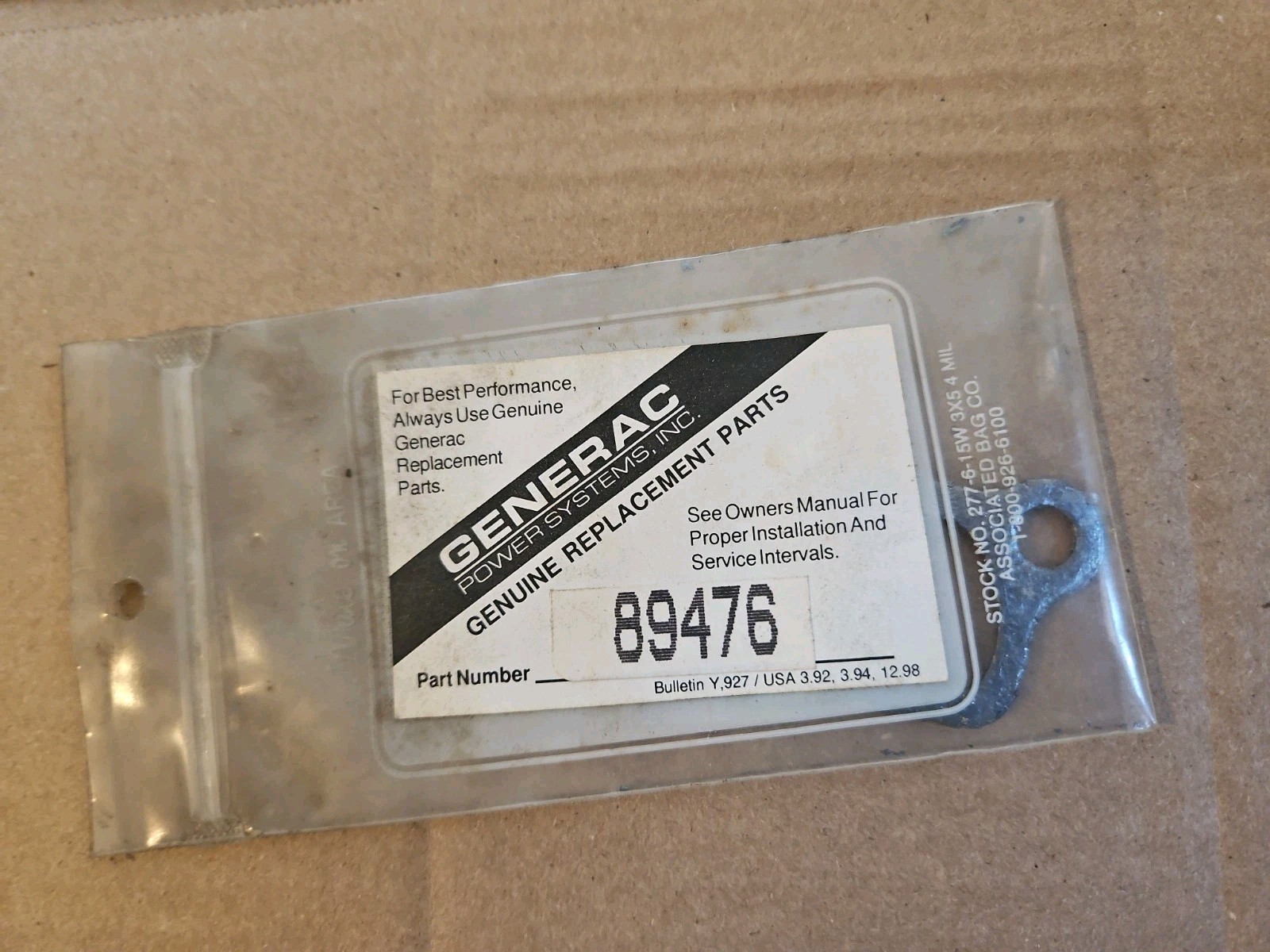 GENUINE GENERAC 89476 GASKET EXHAUST New Oem 089476
