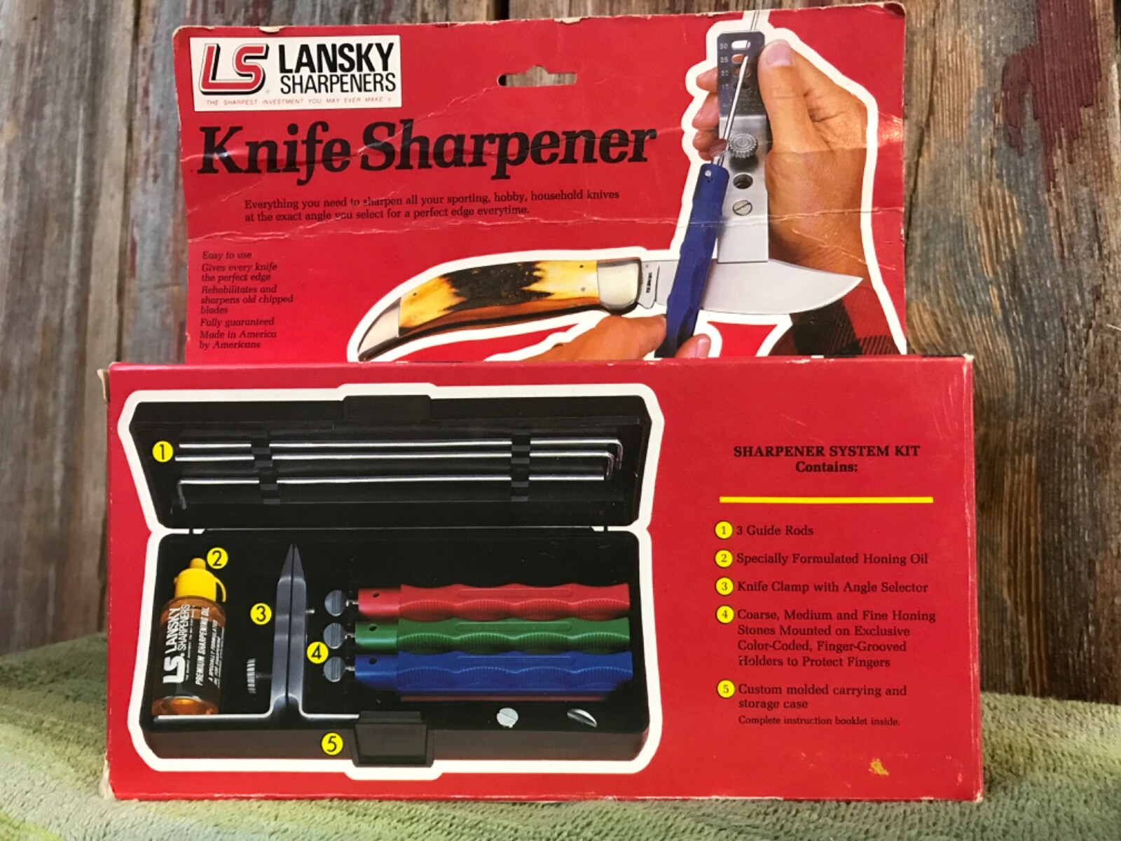 Lansky Sharpener System Kit 3 stones fine medium coarse USA.....g5
