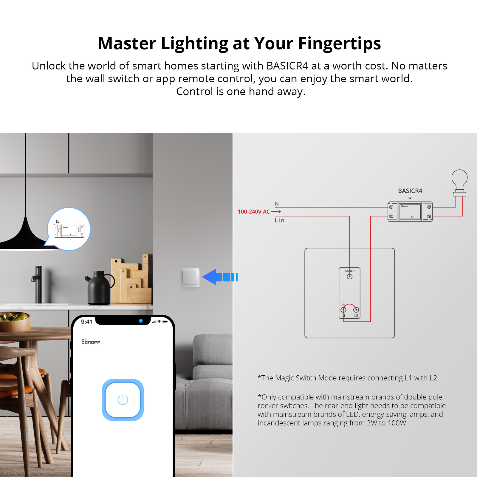 SONOFF BASICR4 DIY Switch WiFi Smart Light Switch ESP32 Chip eWeLink APP Control