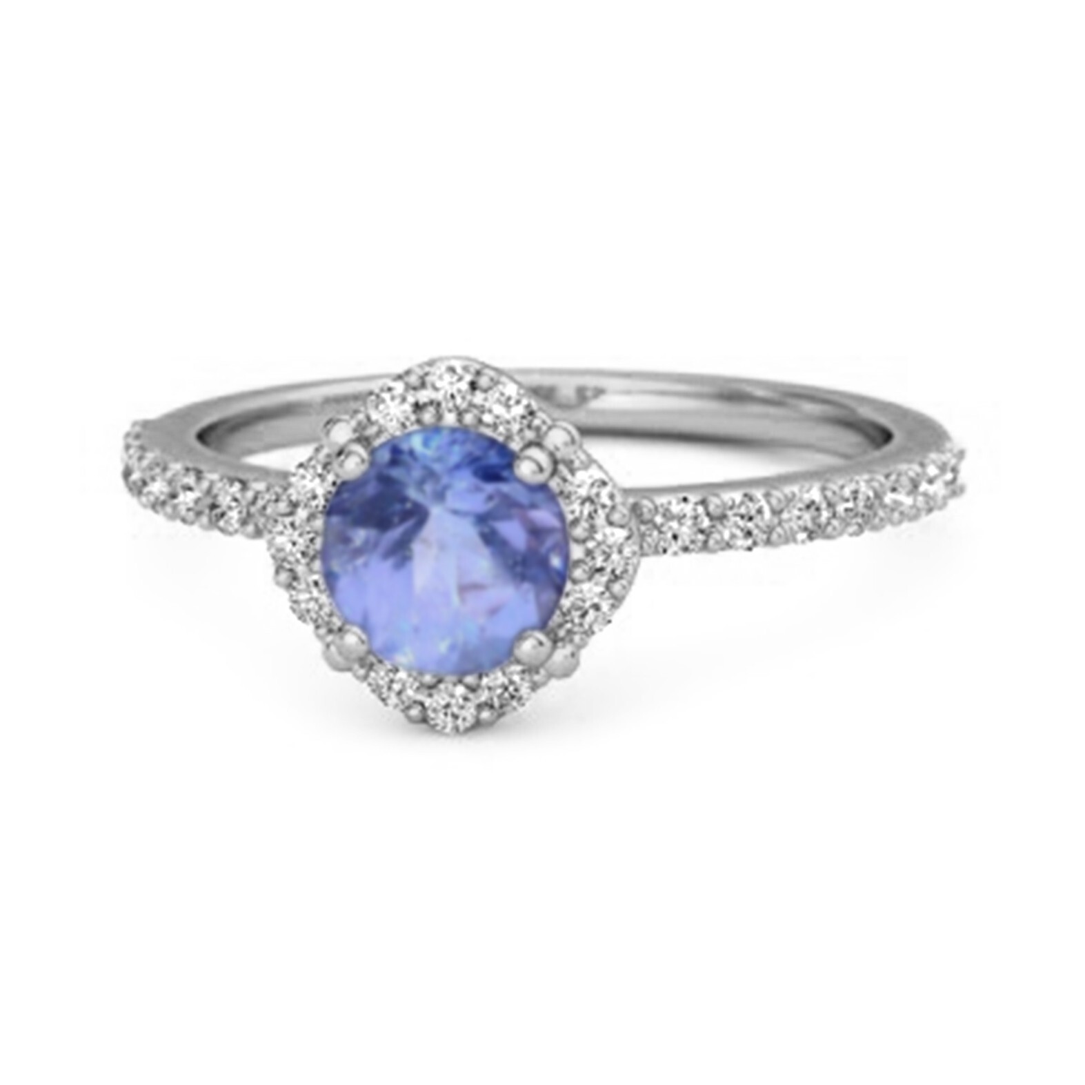 4 MM Round Natural Tanzanite Solitaire Accents 925 Sterling Silver Women Ring