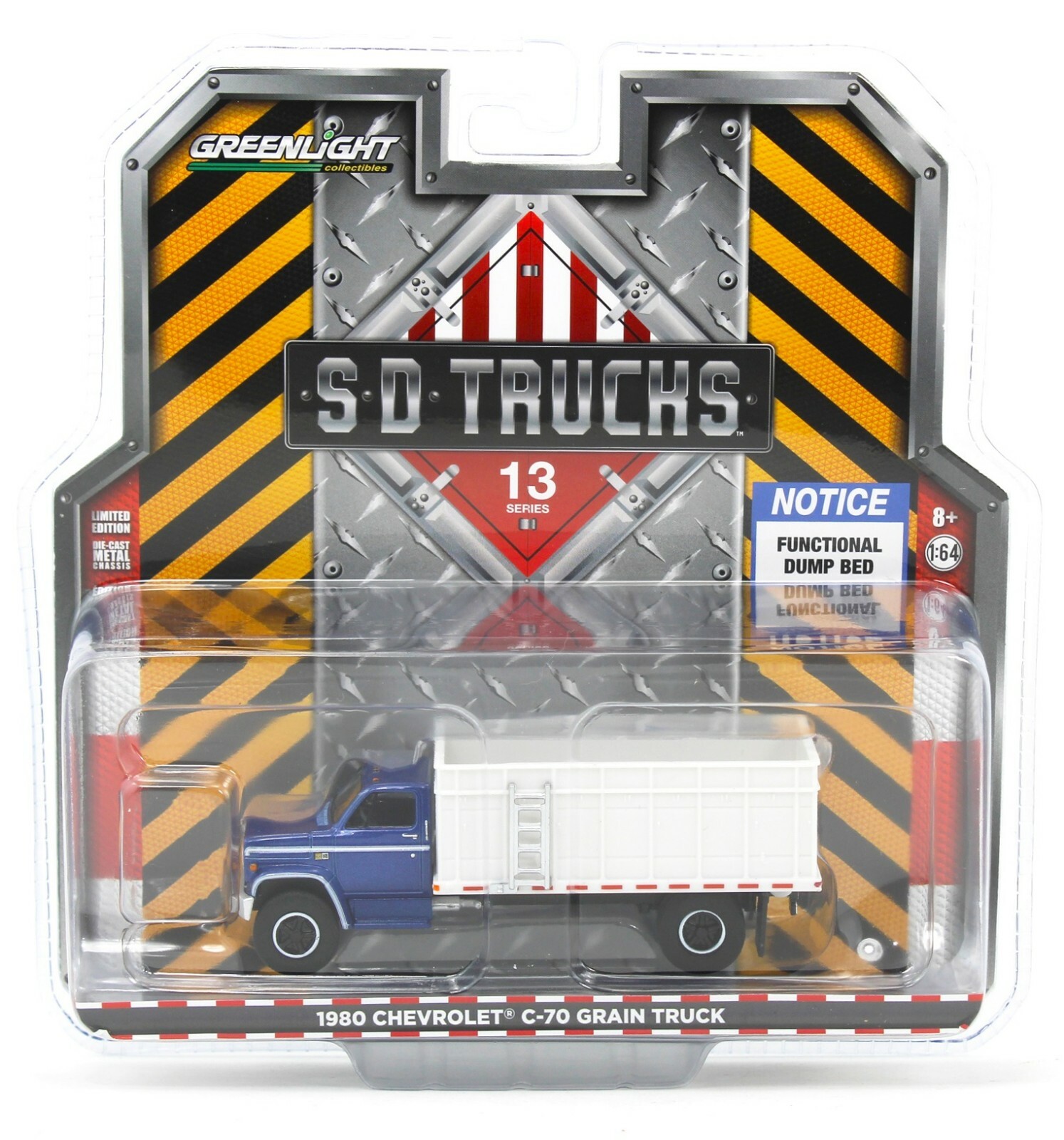 1:64 GreenLight *SD TRUCKS 13* BLUE & WHITE 1980 Chevrolet C70 Grain Truck *NIP*