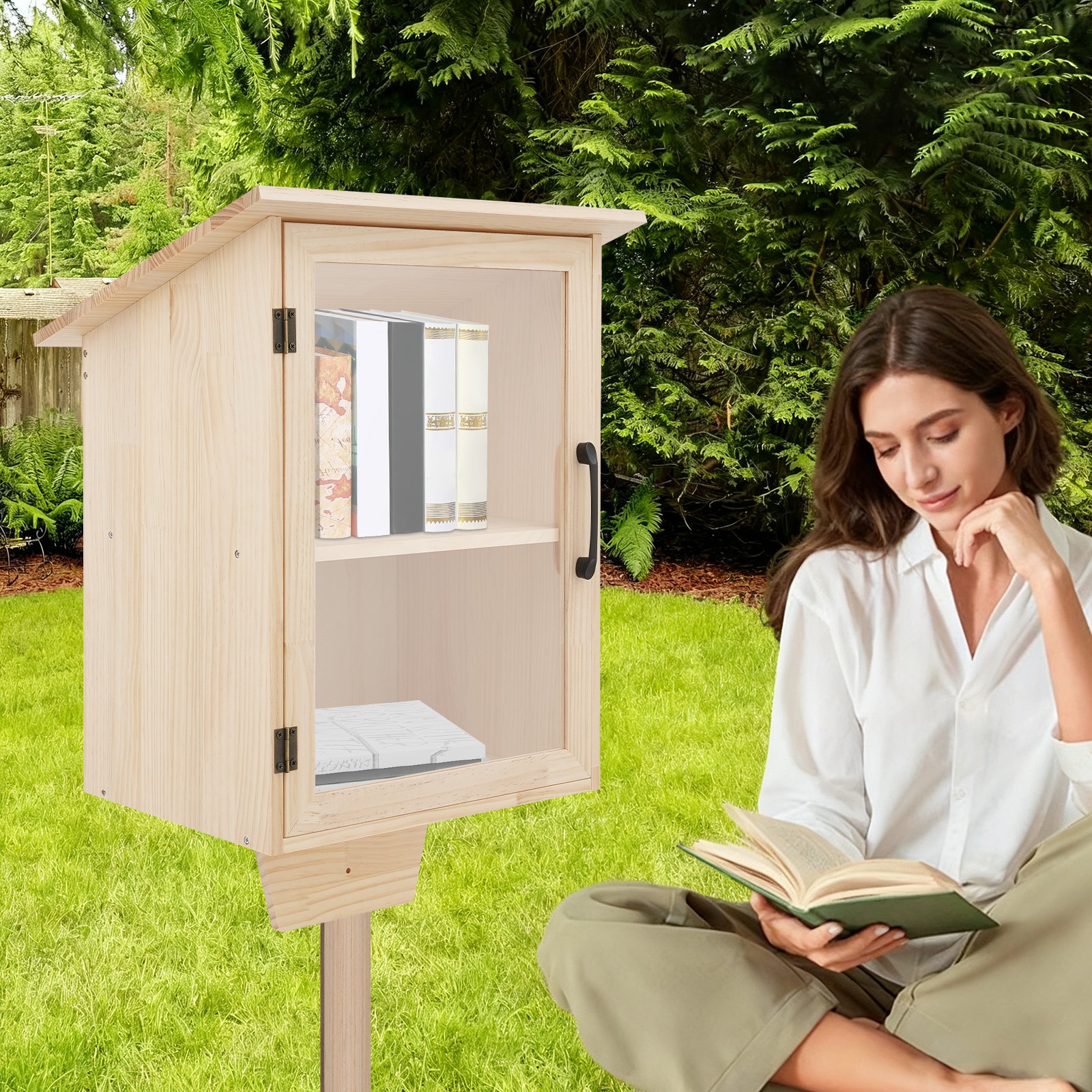 2 Tiers Book Storing Cabinet, Single-Door Wooden Bookcase, Newspapers Cabinet