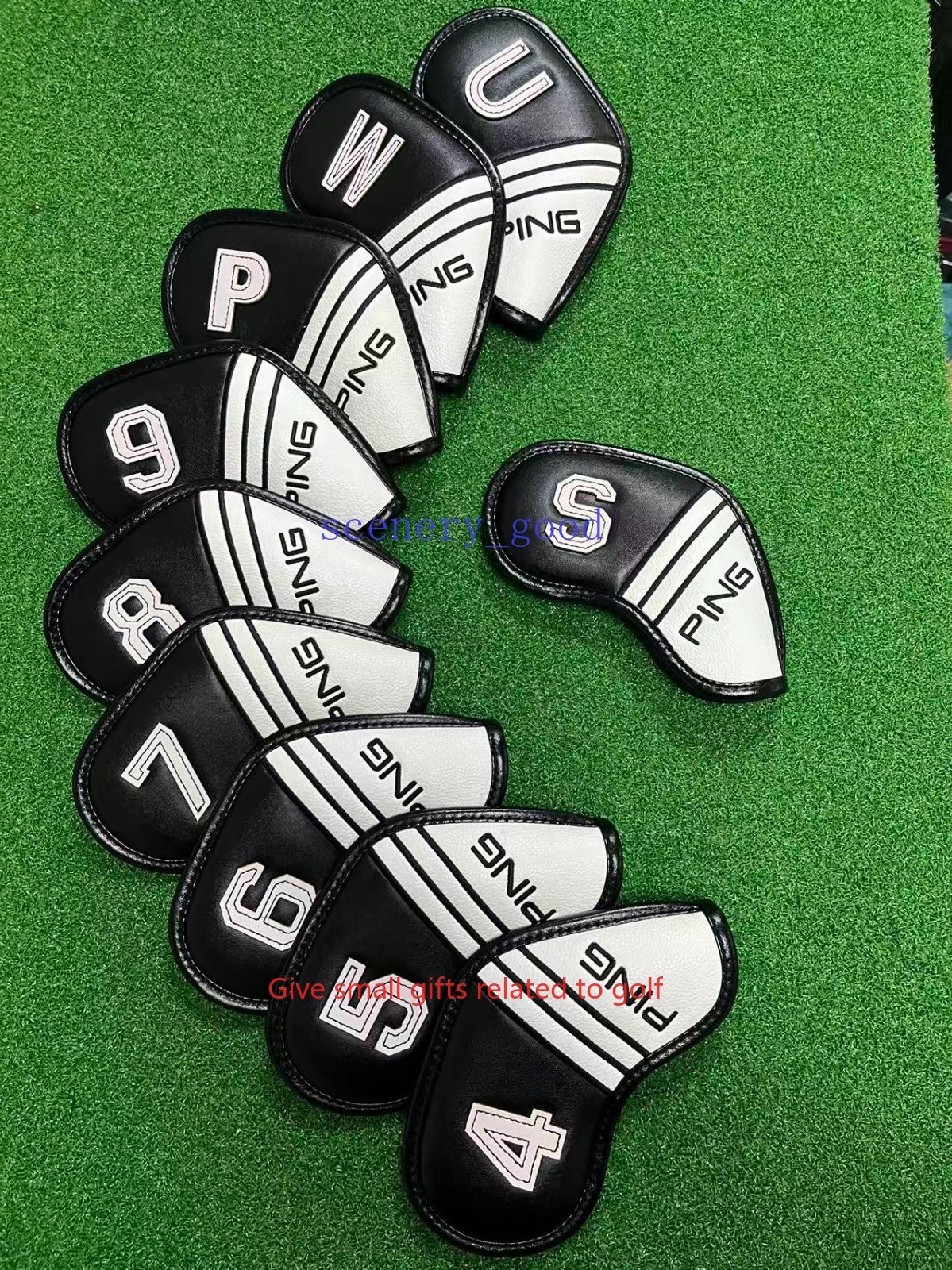10Pcs PING 4-9PWUS Golf Club Iron Head Cover Leather Classic Magnetic Leather