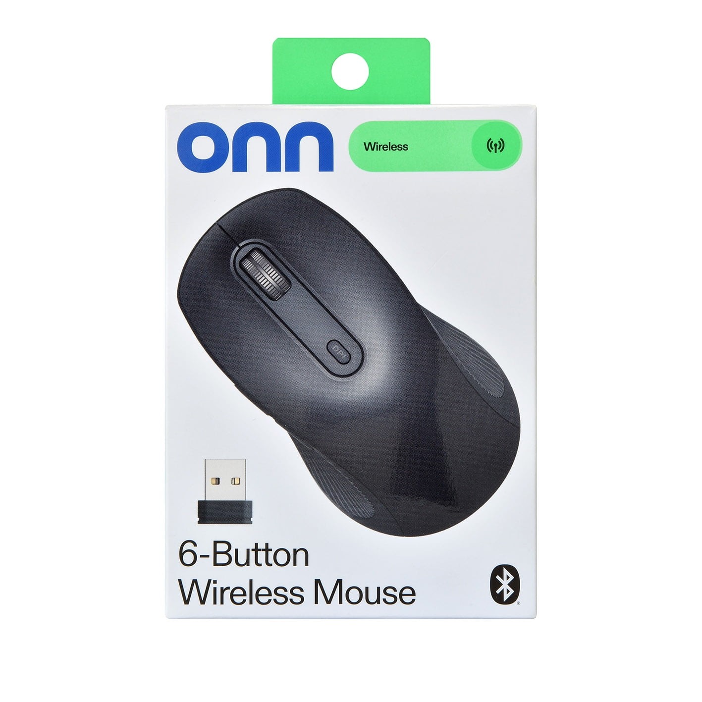 6-Button Wireless Bluetooth Ambidextrous Mouse USB-A Nano Receiver Black