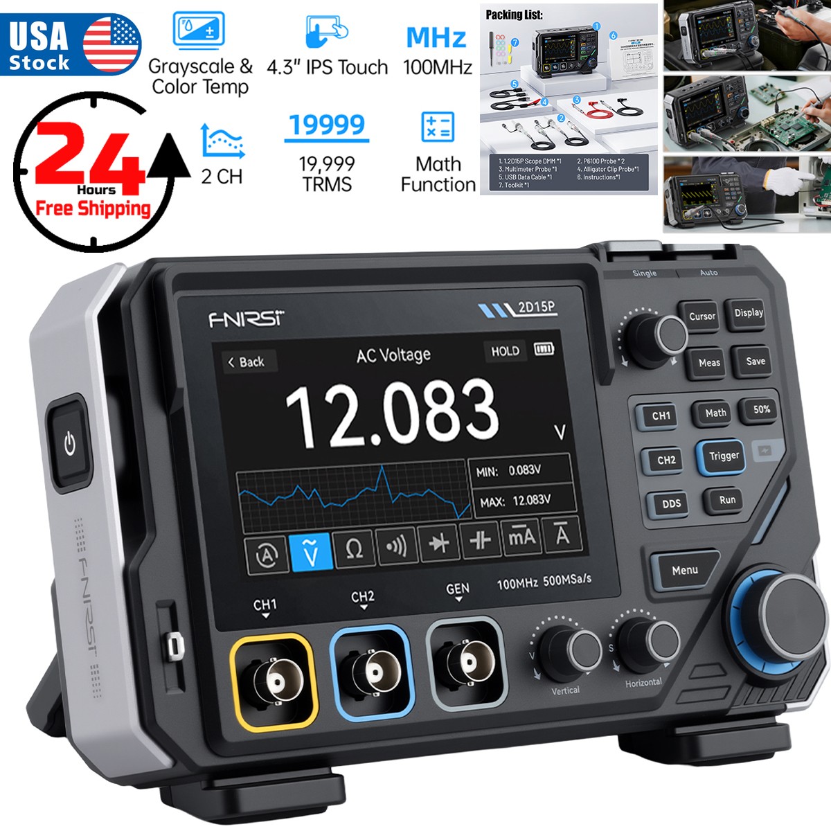 FNIRSI 2D15P Digital Multimeter Oscilloscope Signal Generator Dual Channel 100M