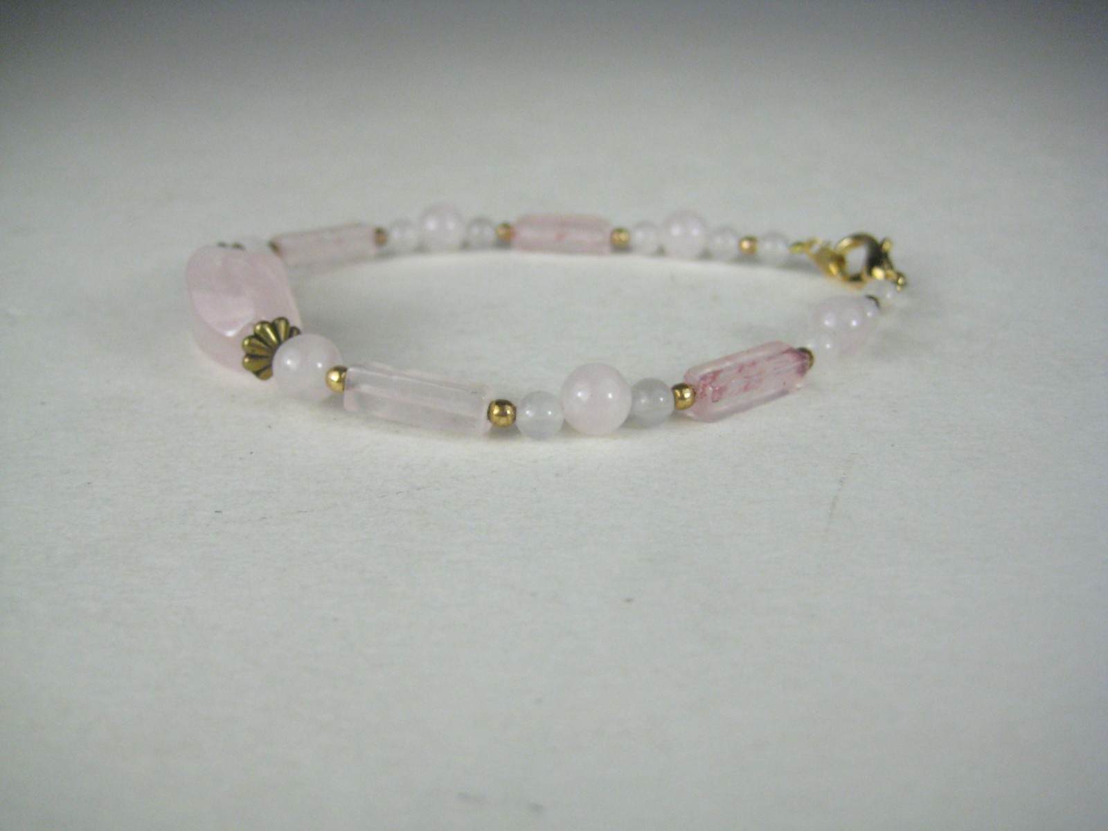 Handcrafted Rose Quartz Stone Bracelet Gold Tone Beads