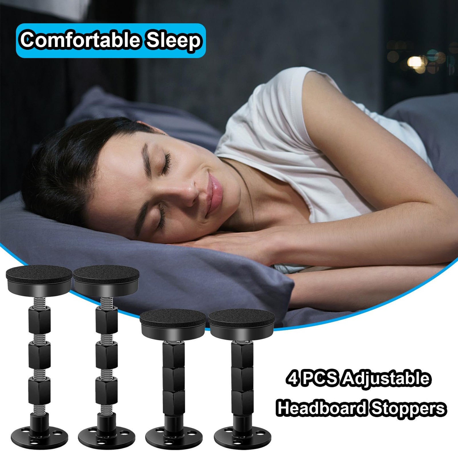 4PCS Bed Frame Anti-Shake Tool,Black Adjustable Threaded Headboard Stoppers,P...