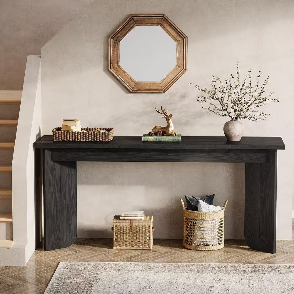 Turrella 70.9 In. Black Rectangle Wood Console Tables, Sofatable with Widened Ta