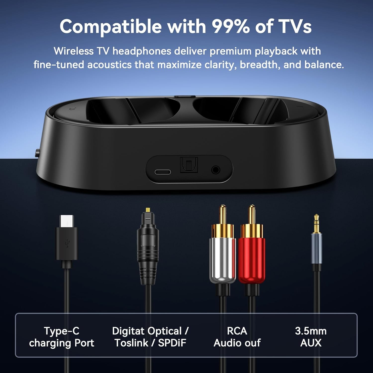 Swiitech Wireless Headphones for TV Transmitter Charging Base, Bluetooth