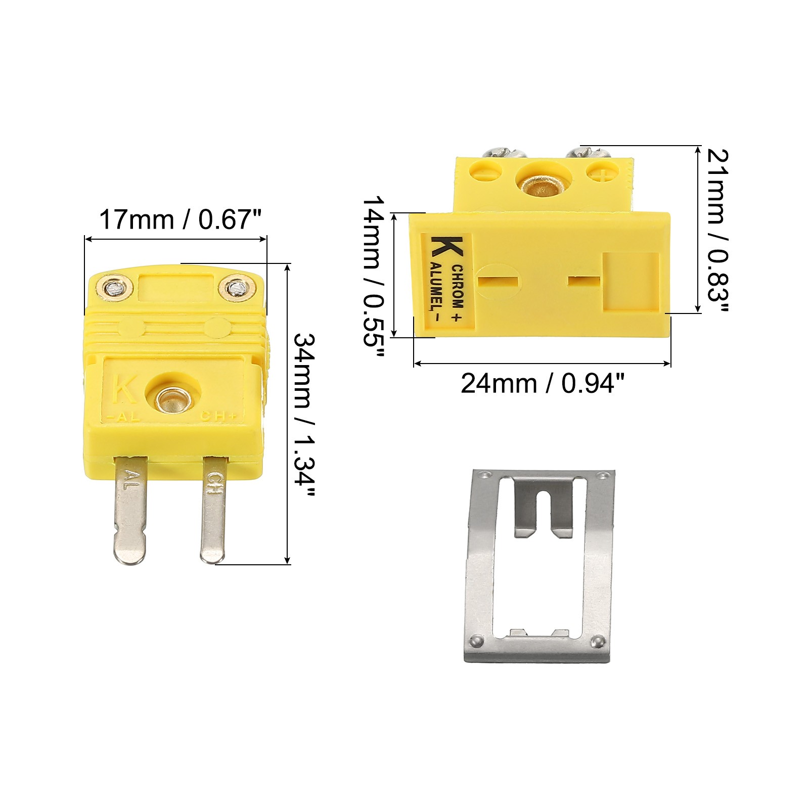 K Type Thermocouple Wire Connectors Male Plug with Panel Mount Mini Socket