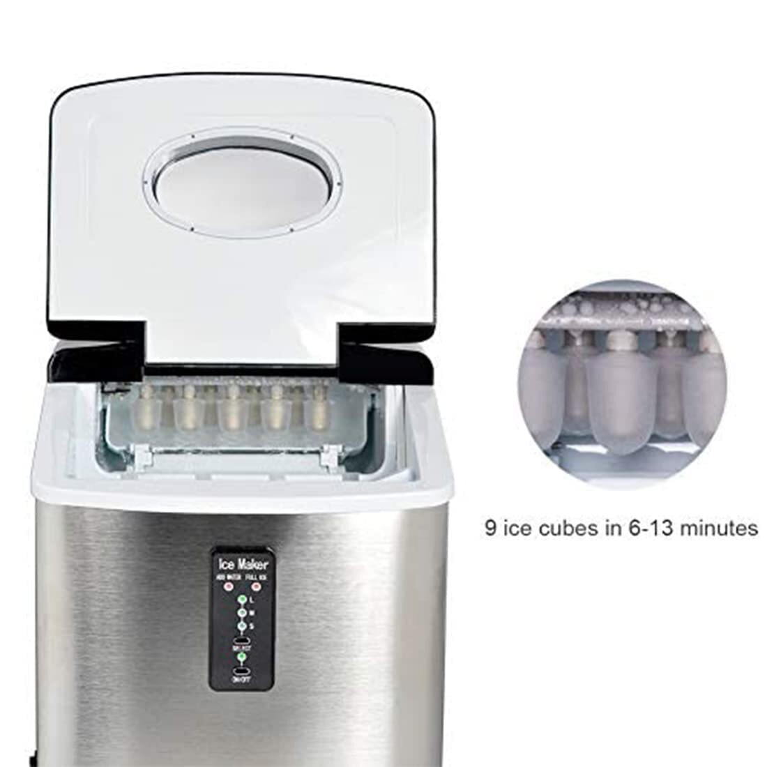 Smad Countertop Ice Maker Stainless Steel Ice Making Machine 33lbs/24h