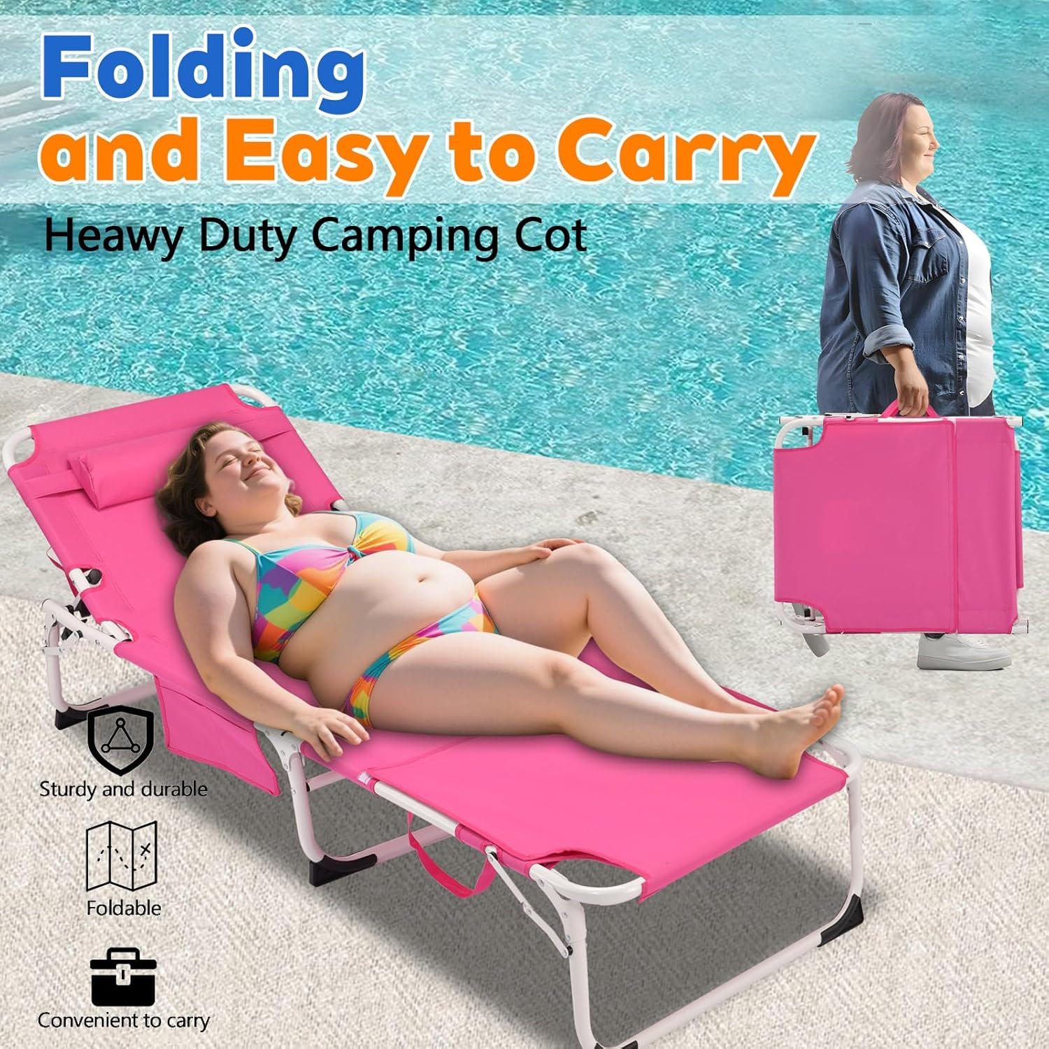 3-In-1 Heavy Duty Tanning Chair with Face Hole Adjustable 5-Position Folding Cha