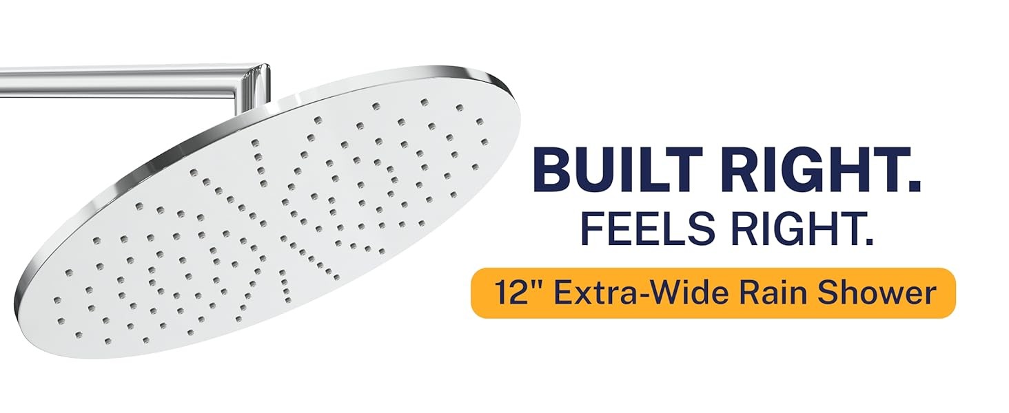 ® Solid Metal 12 Inch Rainfall Shower Head, Large Rain Shower Head, 2.5 GPM High