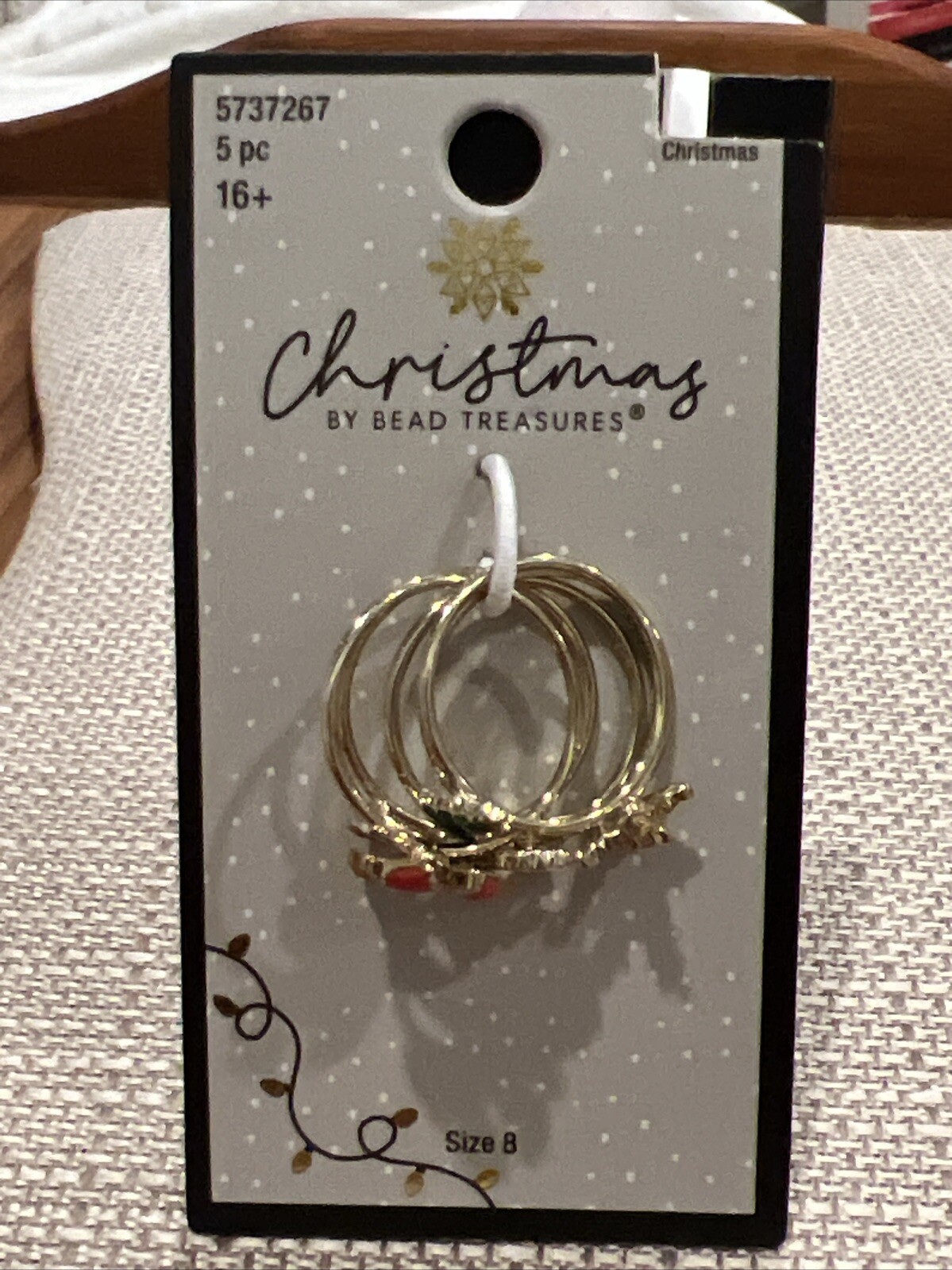 Christmas By Brad Treasures 5pc NEW RING SET W/Christmas Designs Sz8 Adult Sz