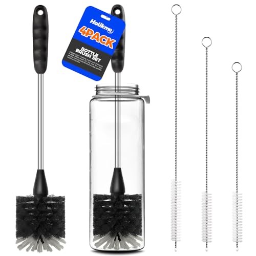 Bottle Brush Cleaner Set, 14" Long Handle Stainless Steel Bottle 4Pack Black