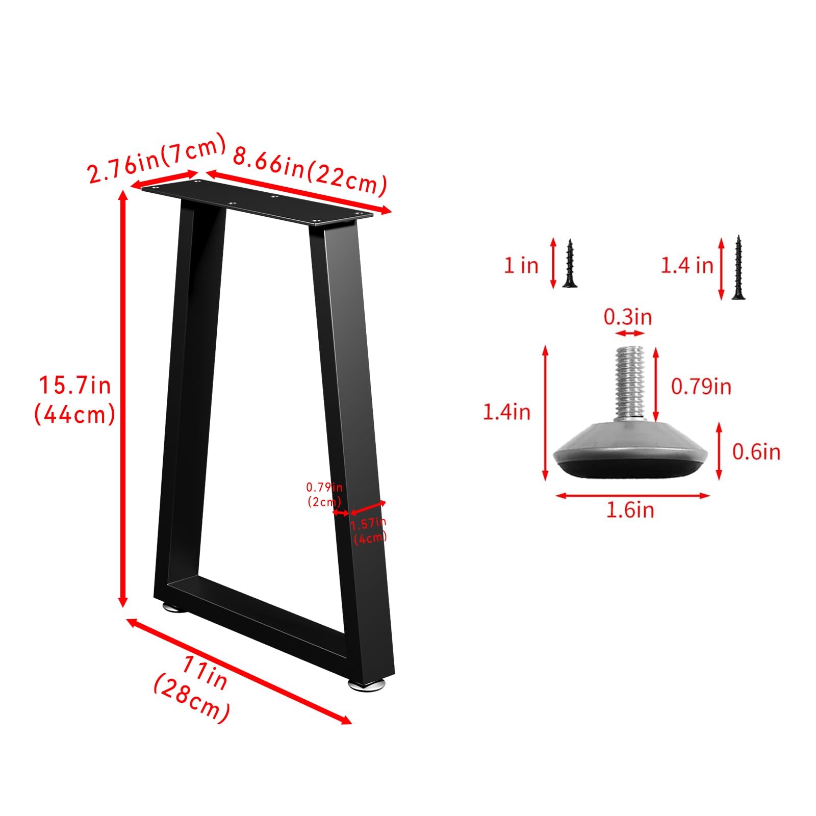 Yidi Furniture Legs 16 Inch Trapezoid Heavy Duty Sofa Bench Adjustable Metal