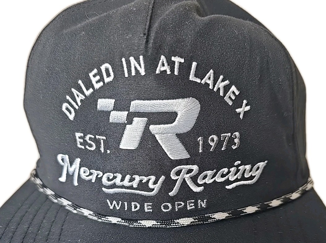Mercury Racing NWT Black Cord Flatbill Hat Cap Adjustable Dialed In Lake X New
