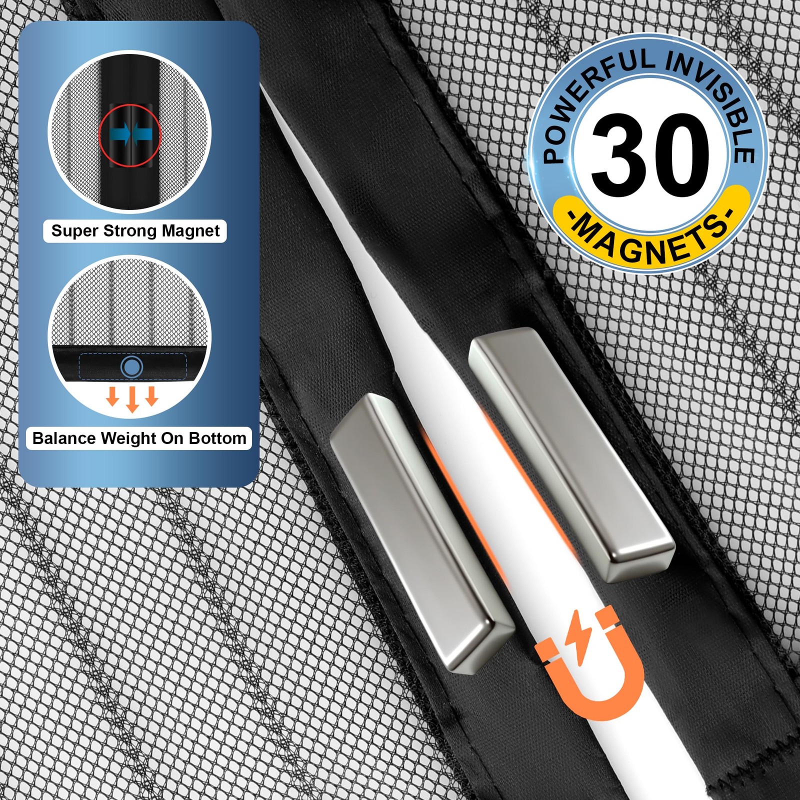 Magnetic Screen Door Mesh 34" x 82" - Fits 32" x 80" Door Size, Works for Pat...