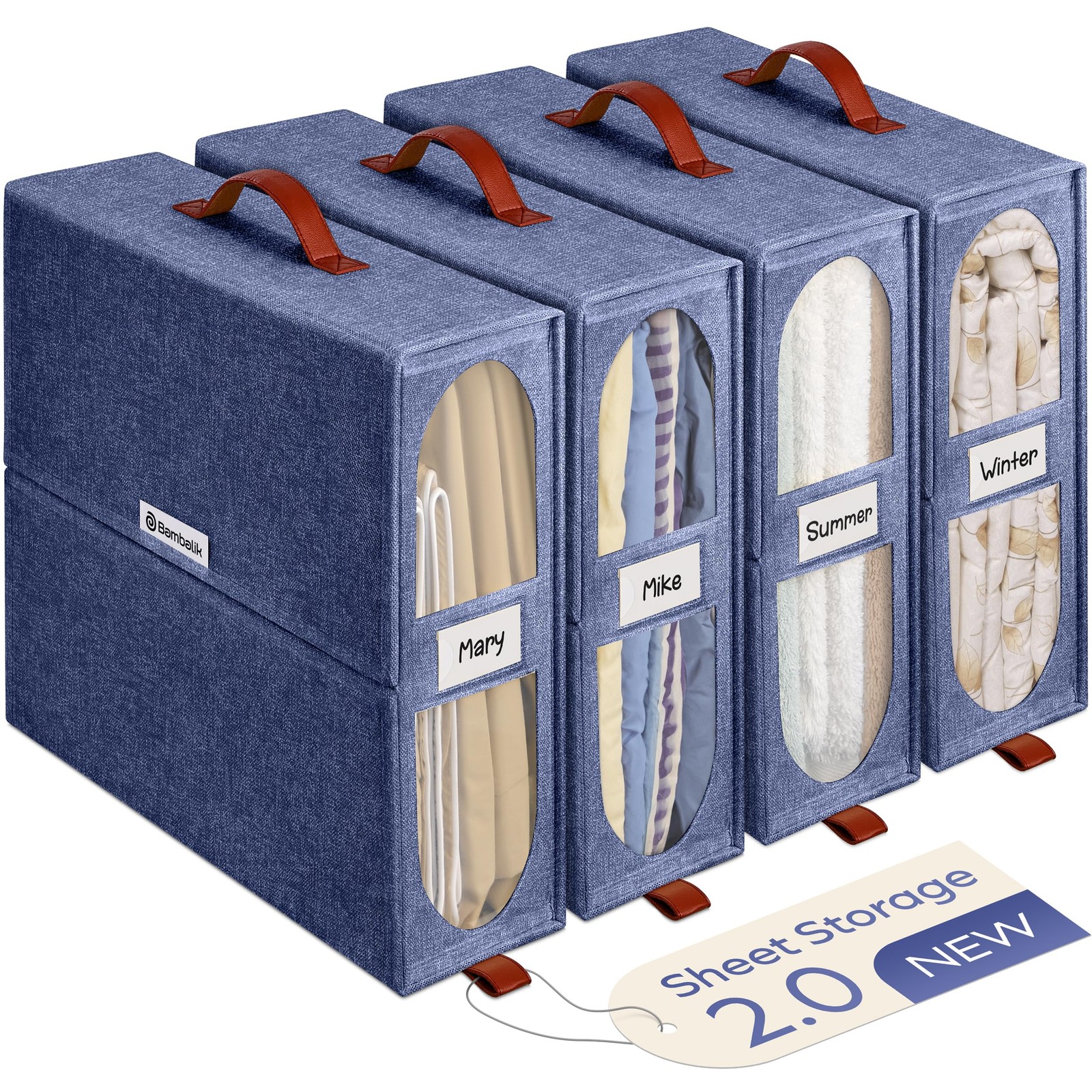 4 PCS Denim Bed Sheet Organizer Storage Boxes Windows 15x13x5 Inch
