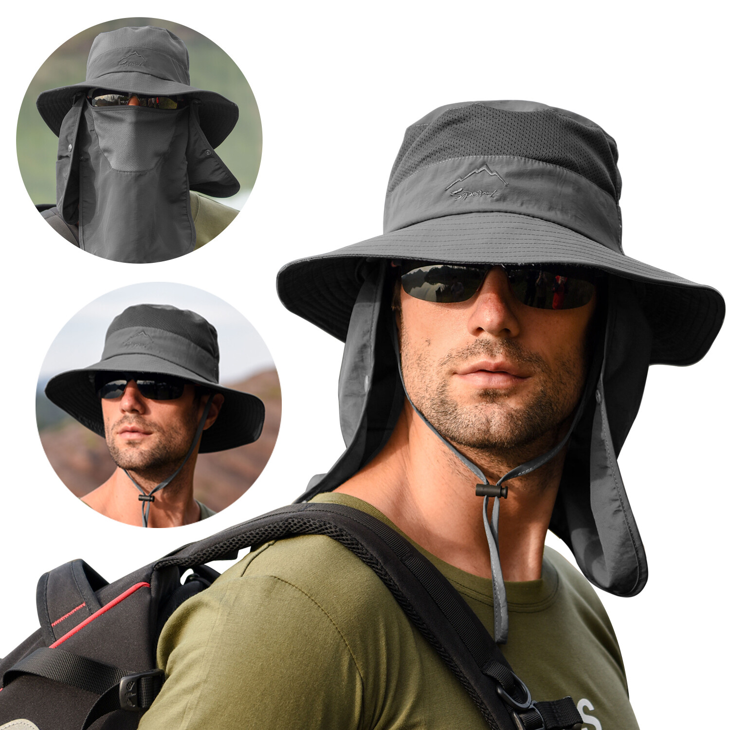 Summer UV Protection Sun Hat Baseball Cap With Neck Face Flap For Fishing Hiking