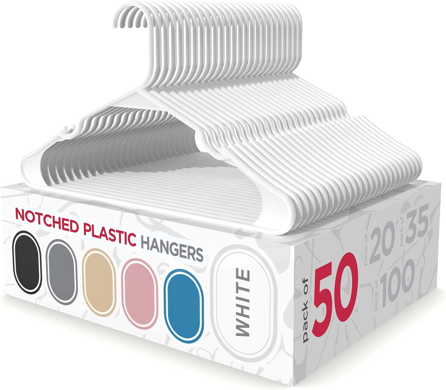 Plastic Hangers Clothes Hangers for Clothing, Closet, Coats & Shirts - Notched,