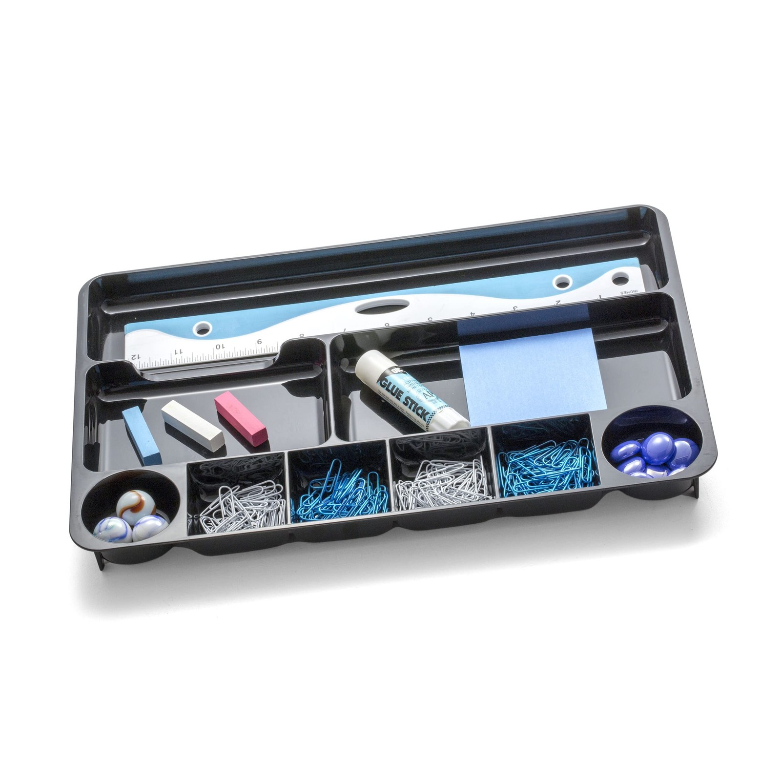 Recycled Plastic Desk Drawer Organizer Nine Compartments Black 14x9 Inch