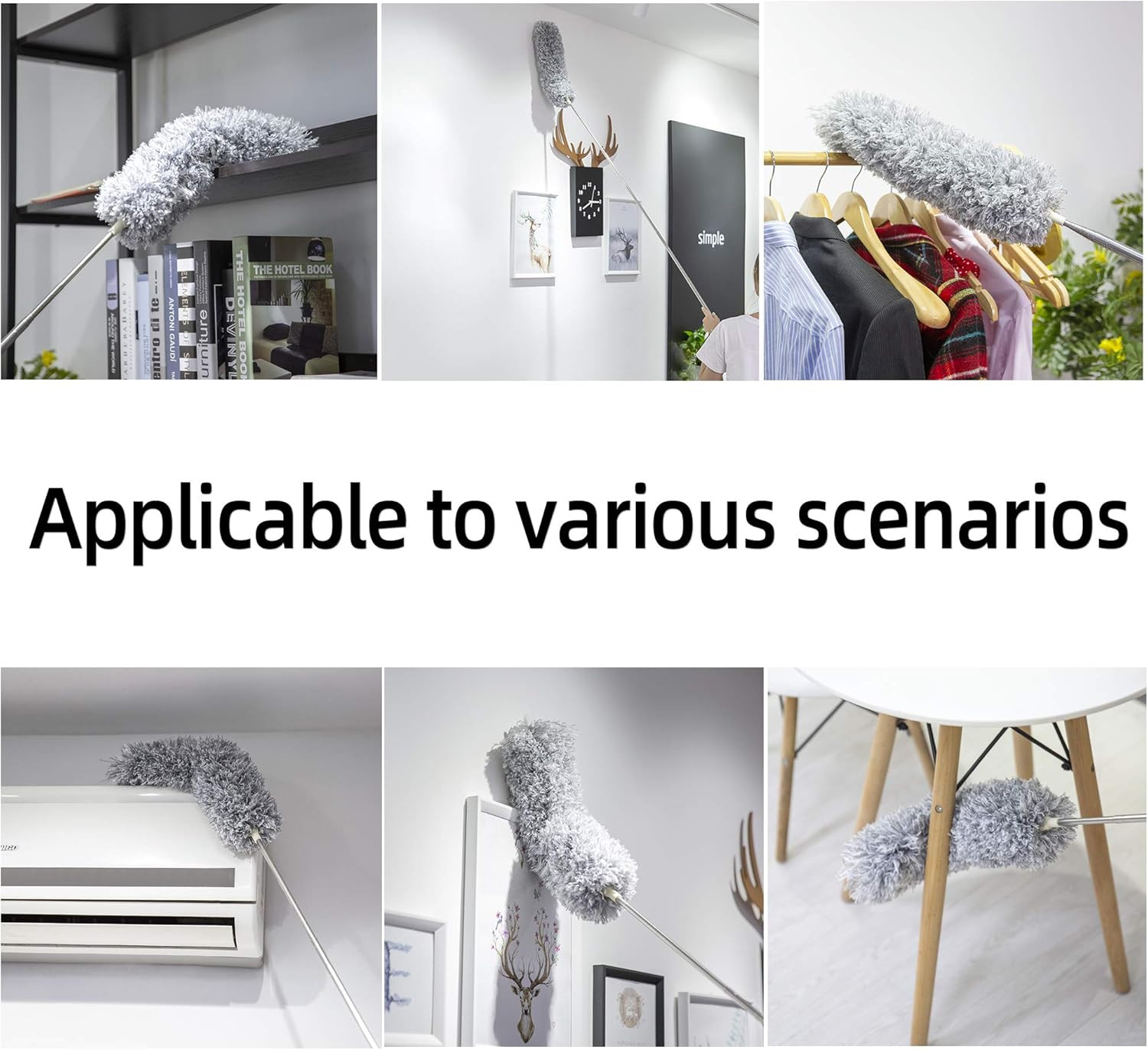 Microfiber Duster with Extension Pole,Washable Bendable Head Ceiling Fan Duster,