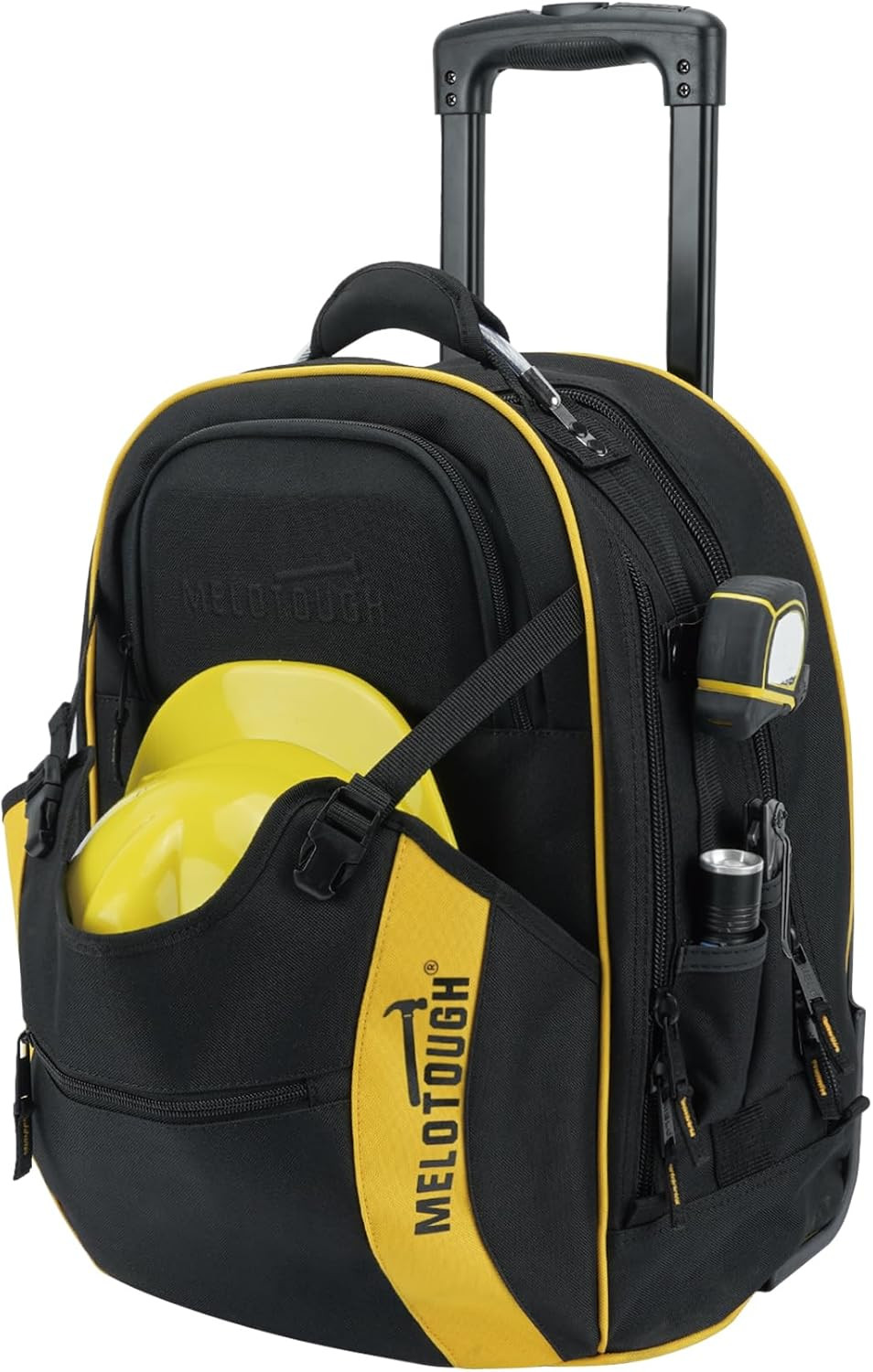 Wheeled Tool Backpack with 35 Pockets & Laptop Sleeve - Water Resistant Yellow
