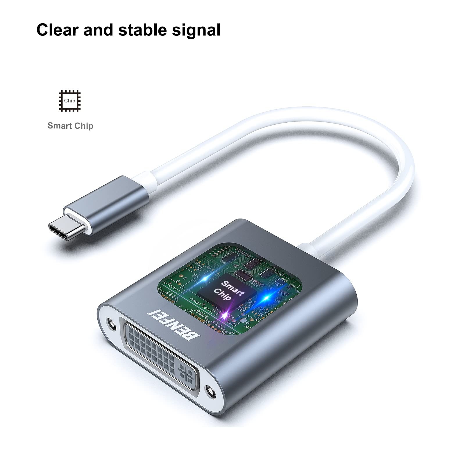 BENFEI USB C to DVI Adapter, Type-C Adapter [Thunderbolt 1pack, Grey