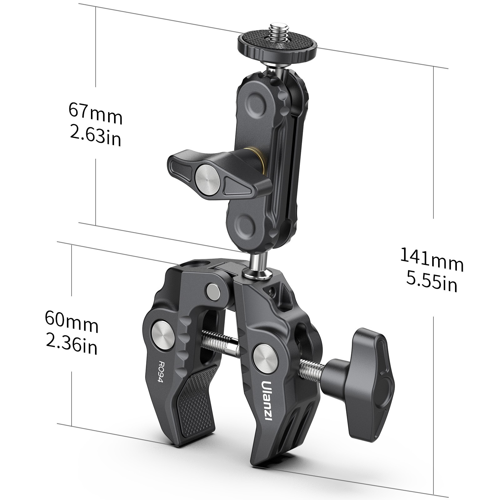 Super Clamp Camera Mount Clamp Pan 1/4 & 3/8 Thread Holes 360° Ball Head R094