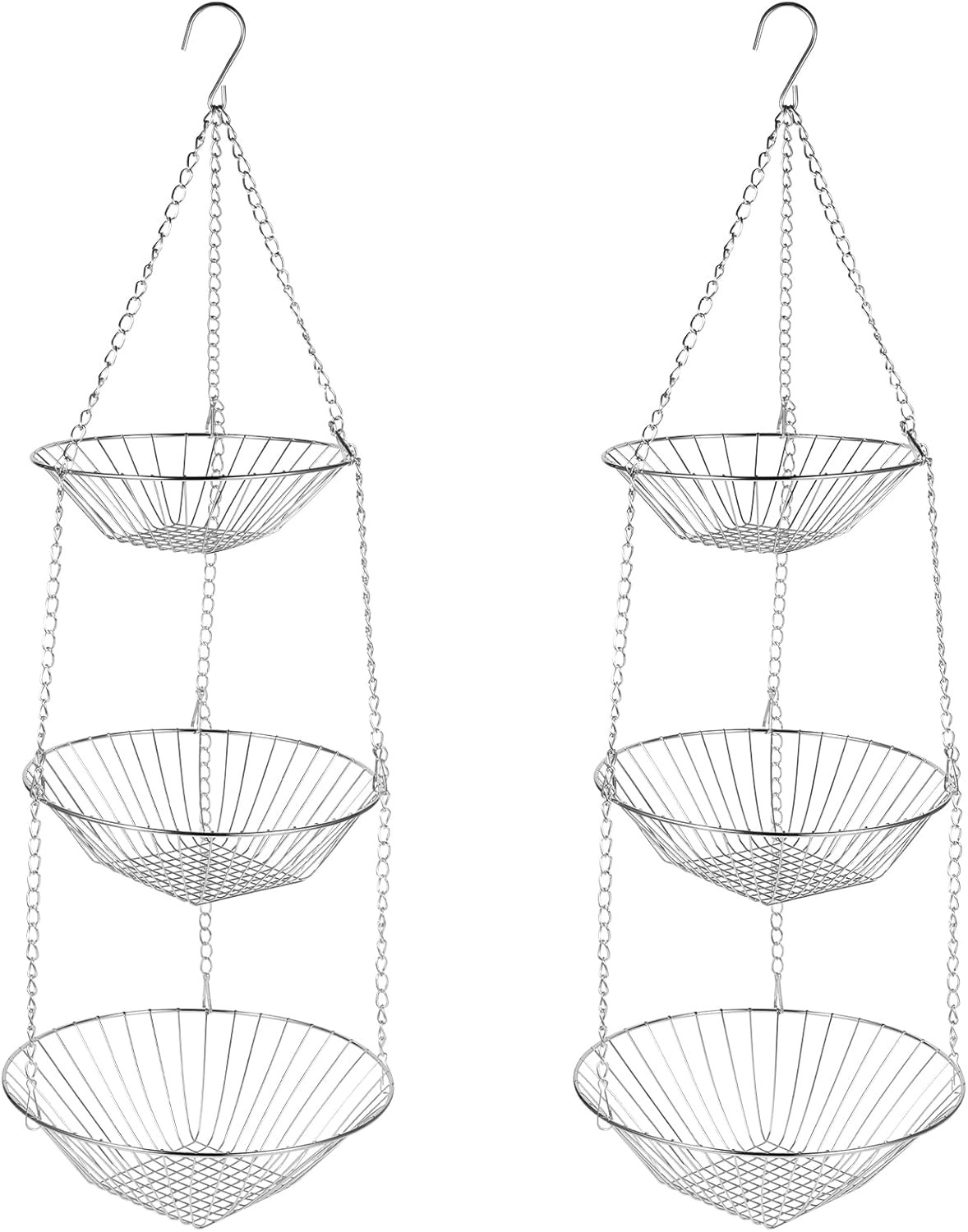 3-Tier Kitchen Wire Storage Basket Hanging Fruit Storage 2 Pack