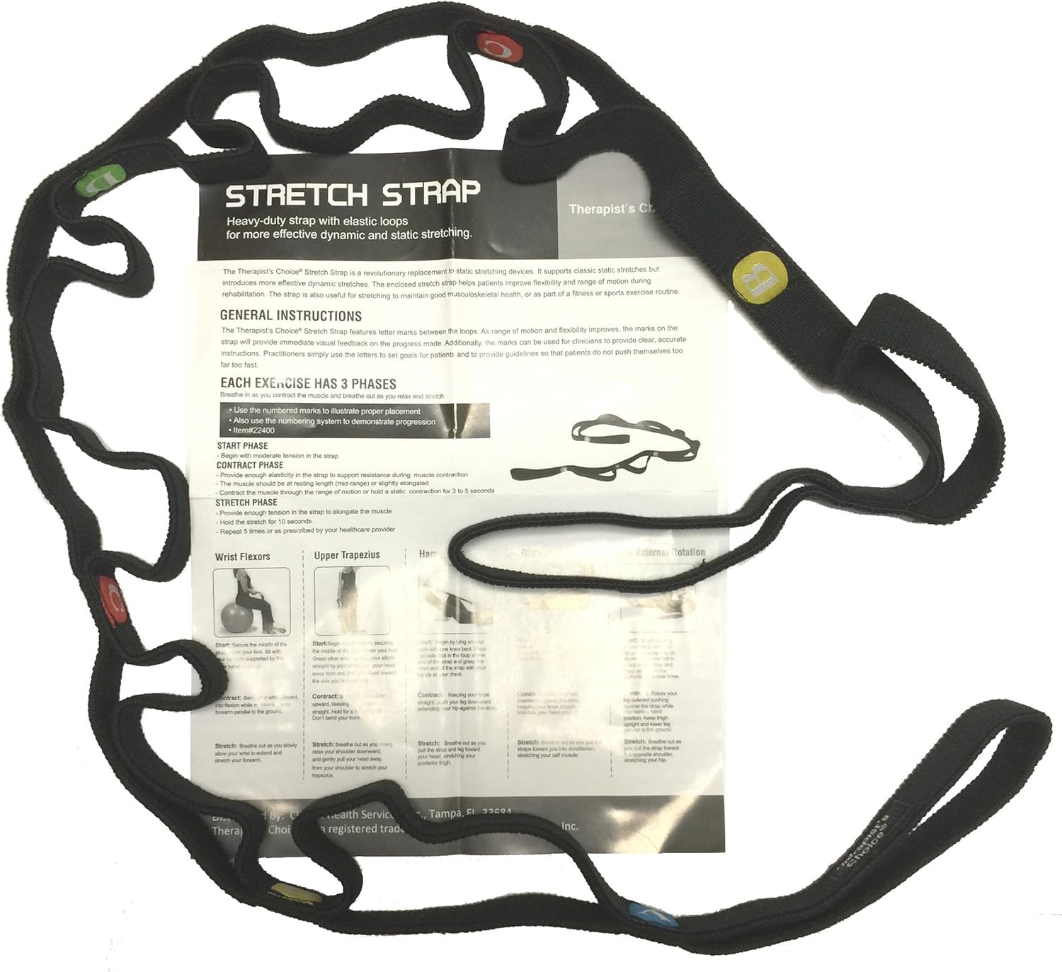 Therapist’s Choice® Stretch Strap with Loops to Increase Flexibility, Black