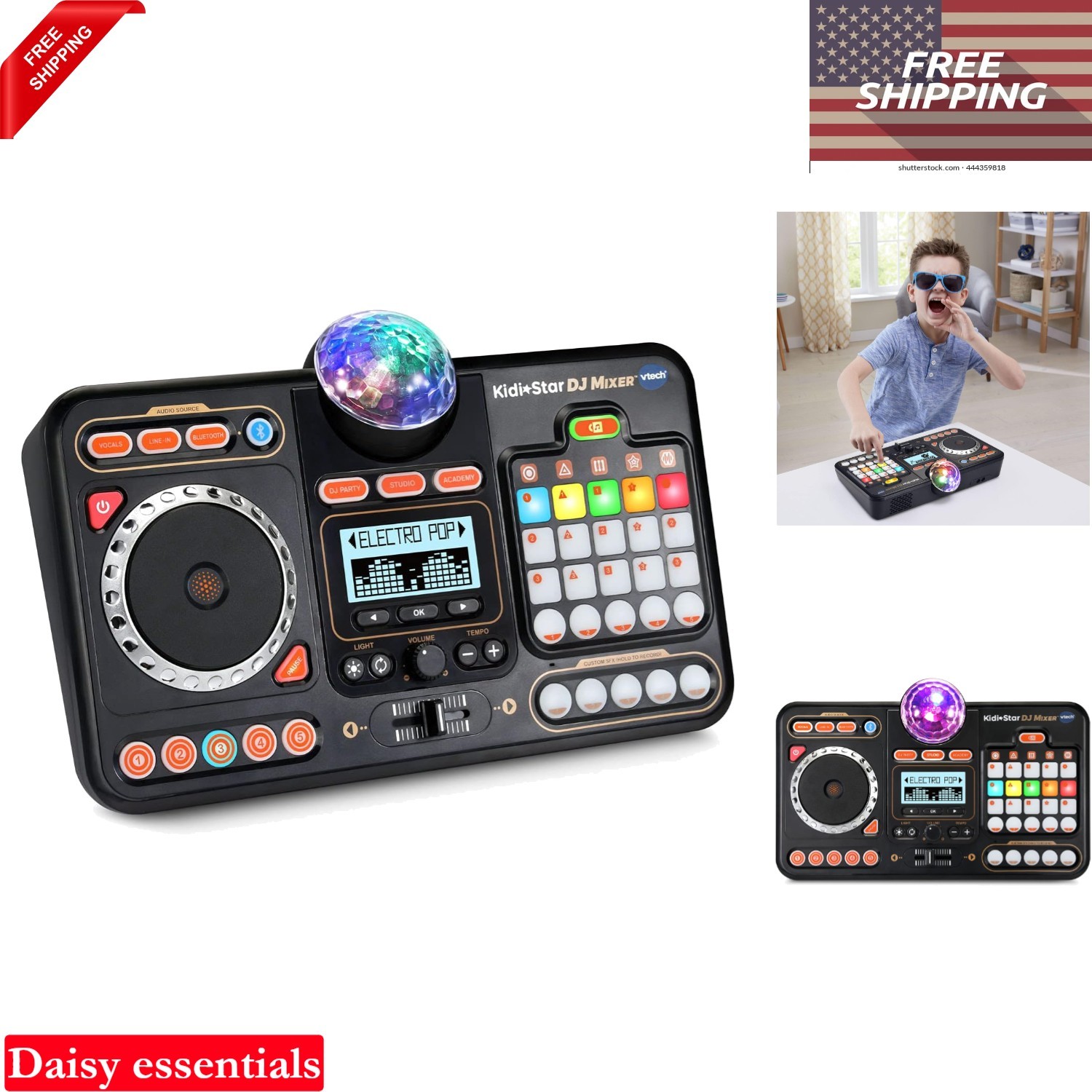 Kidi Star DJ Mixer Toy for Kids Bluetooth, 2 Channels, Light Effects, Pink