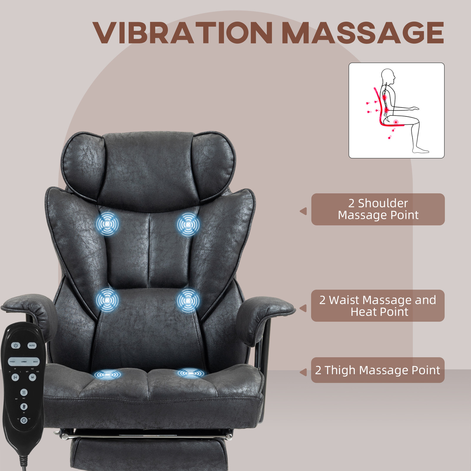 396lbs. Big and Tall Massage Office Chair with Footrest, Black