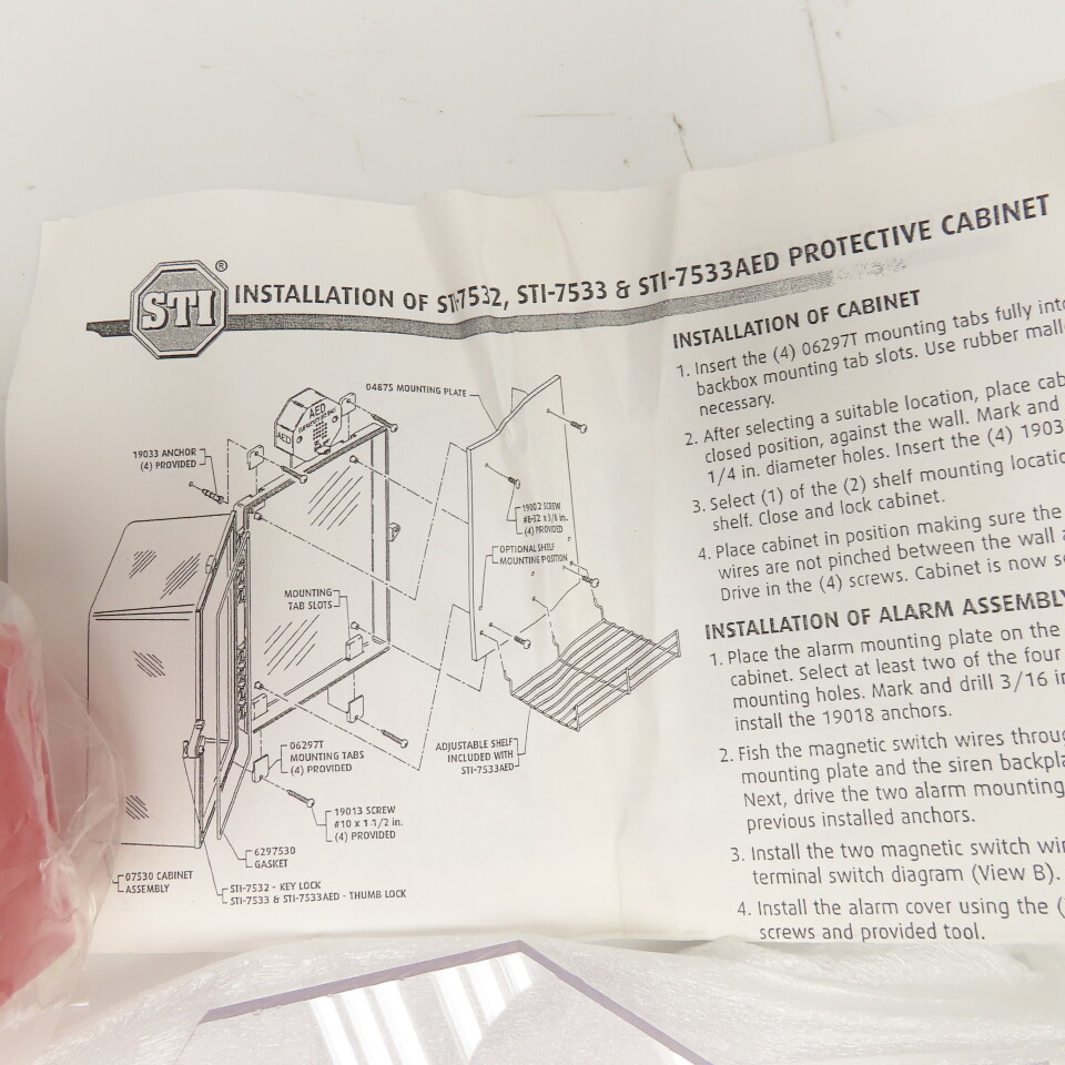 STI AEG Emergency Defibrillator Cabinet Interlock Alarm