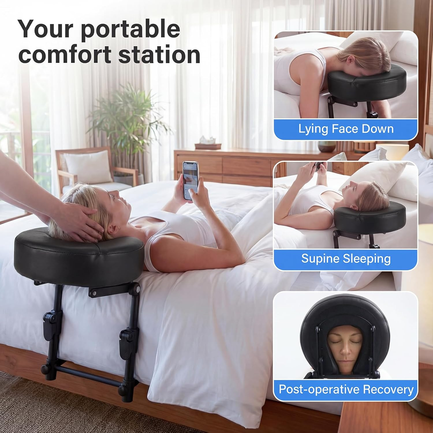 Portable Massage Headrest for Bed, Easy-Install Adjustable Face Cradle with Memo