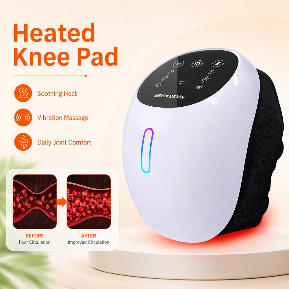 Cordless Knee Massager with Heat Vibration Red Light for Joint Support Relief