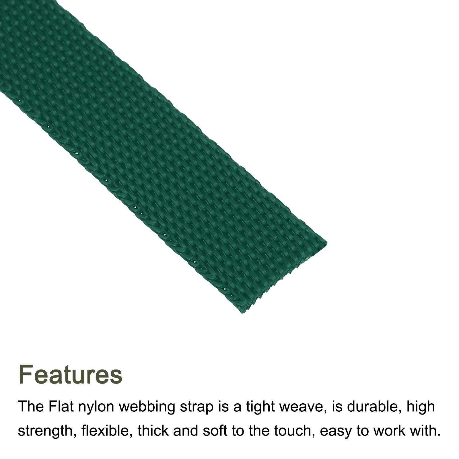 Flat Nylon Webbing Strap 3/8 Inch 50 Yards Dark Green for Backpack
