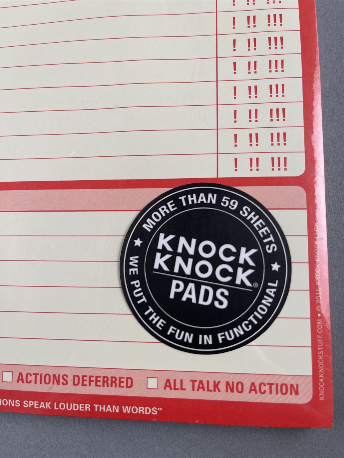KNOCK KNOCK ACTION ITEMS 60 Sheet Pad 6”x9” NEW