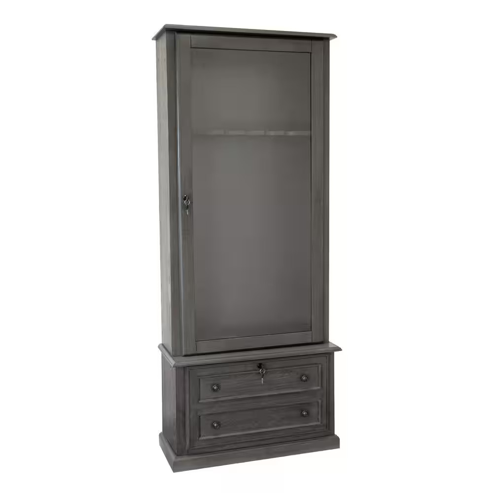 Glass Door Display Series 12-Gun Key Lock Gun Cabinet in Mountain Gray Wood Vene